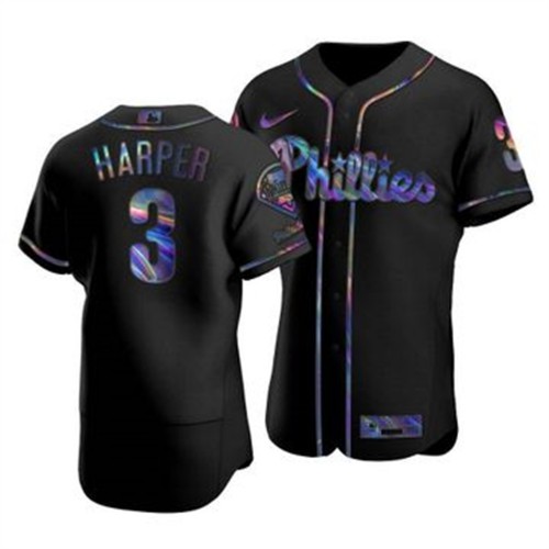 Philadelphia Philadelphia Phillies #3 Bryce Harper Men's Iridescent Holographic Collection Jersey - Black Men's