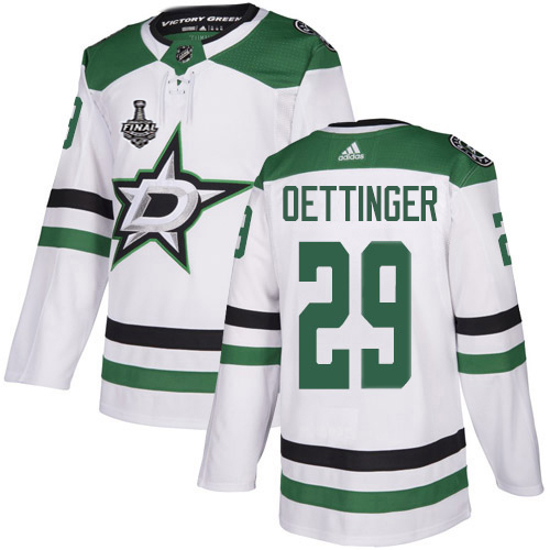 Adidas Dallas Stars #29 Jake Oettinger White Road Authentic 2020 Stanley Cup Final Stitched Jersey Men's