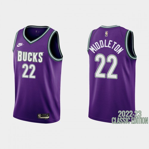 Milwaukee Milwaukee Bucks #22 Khris Middleton Purple Mens 2022-23 Classic Edition Jersey Mens