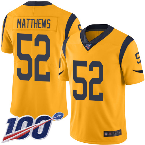Los Angeles Rams #52 Clay Matthews Gold Men's Stitched Limited Rush 100th Season Jersey Men's