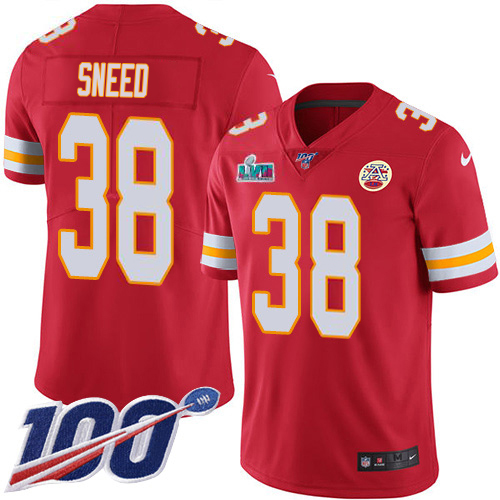 Chiefs #38 L'Jarius Sneed Red Team Color Super Bowl LVII Patch Youth Stitched 100th Season Vapor Limited Jersey
