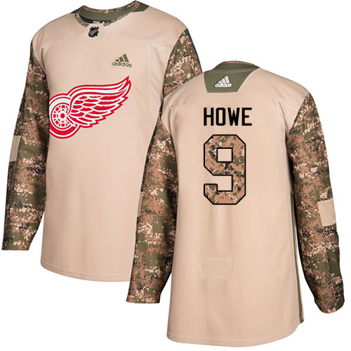 Adidas Detroit Red Wings #9 Gordie Howe Camo Authentic 2017 Veterans Day Stitched Jersey Men's