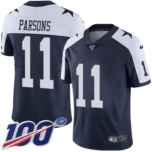Cowboys #11 Micah Parsons Navy Blue Thanksgiving Men's Stitched 100th Season Vapor Throwback Limited Jersey