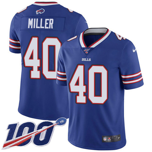 Bills #40 Von Miller Royal Blue Team Color Youth Stitched 100th Season Vapor Untouchable Limited Jersey