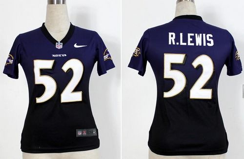 Ravens #52 Ray Lewis Purple/Black Women's Stitched Elite Fadeaway Fashion Jersey