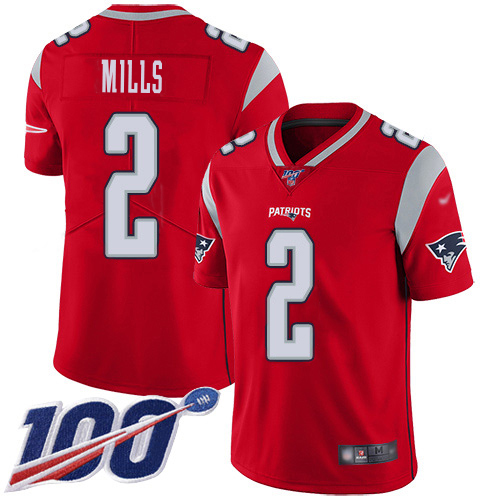 Patriots #2 Jalen Mills Red Men's Stitched Limited Inverted Legend 100th Season Jersey