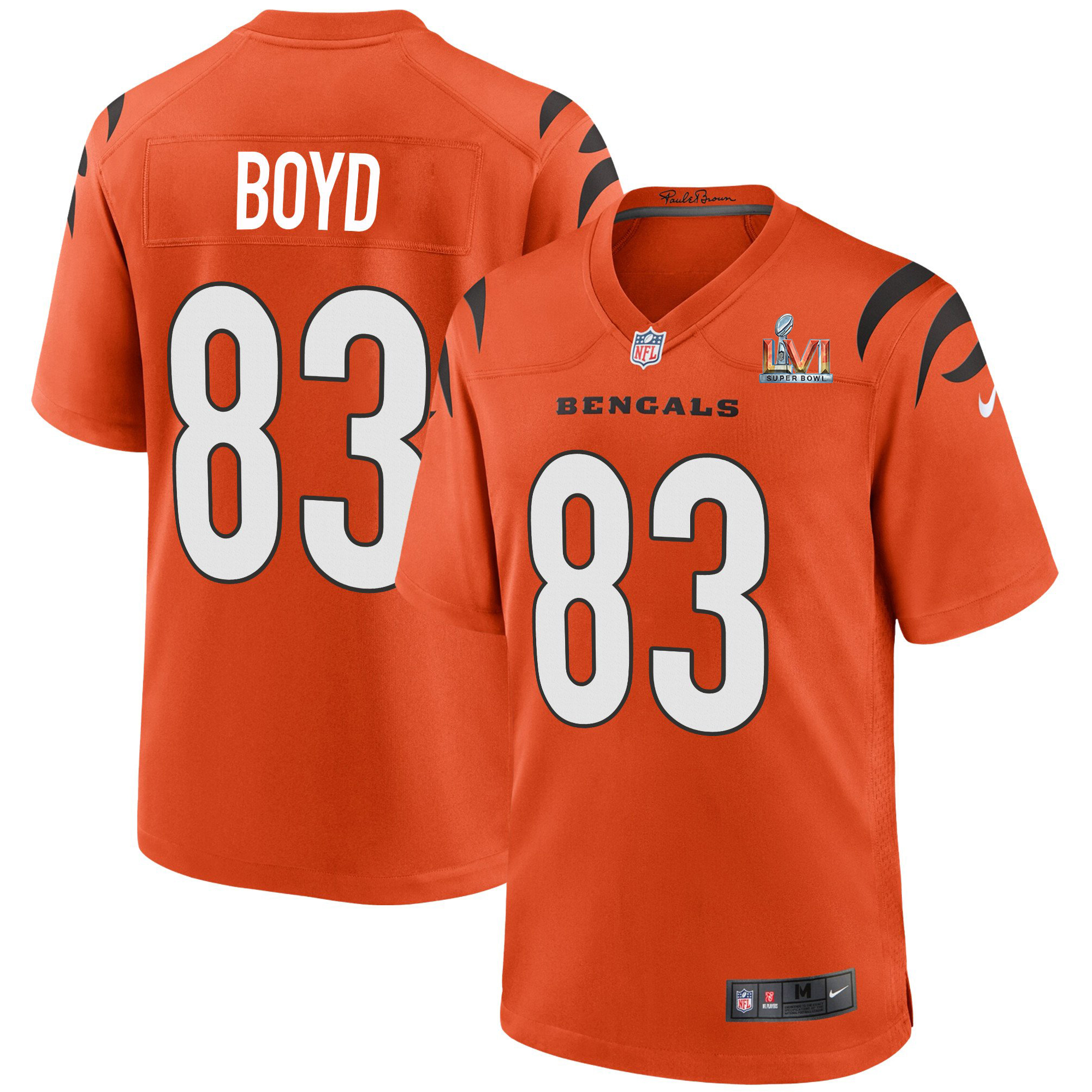 Cincinnati Bengals #83 Tyler Boyd Orange Super Bowl LVI Patch Alternate Game Jersey