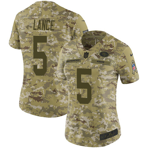 San Francisco 49ers #5 Trey Lance Camo Women's Stitched Limited 2018 Salute To Service Jersey
