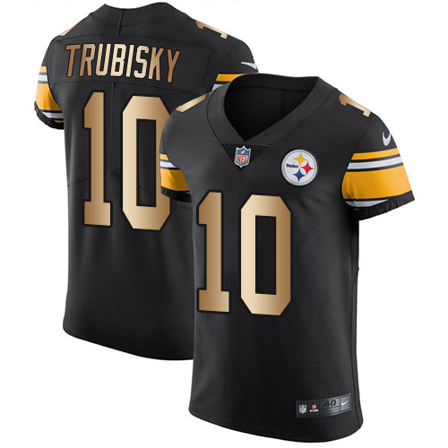 Steelers #10 Mitchell Trubisky Black Team Color Men's Stitched Elite Gold Jersey