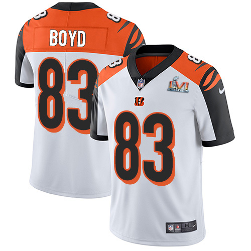 Bengals #83 Tyler Boyd White Super Bowl LVI Patch Youth Stitched Vapor Untouchable Limited Jersey