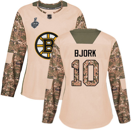 Adidas Boston Bruins #10 Anders Bjork Camo Authentic 2017 Veterans Day Stanley Cup Final Bound Women's Stitched Jersey Womens