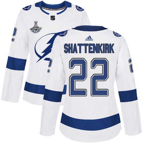 Adidas Tampa Bay Lightning #22 Kevin Shattenkirk White Road Authentic Women's 2020 Stanley Cup Champions Stitched Jersey Womens