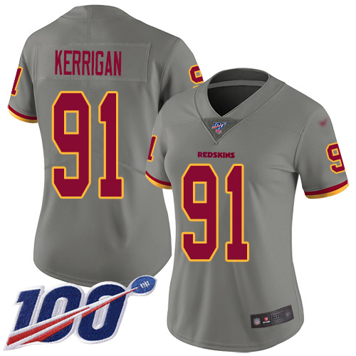 Washington Commanders #91 Ryan Kerrigan Gray Women's Stitched Limited Inverted Legend 100th Season Jersey Womens