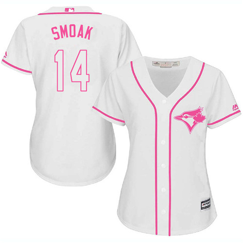 Toronto Blue Jays #14 Justin Smoak White/Pink Fashion Women's Stitched Jersey Womens