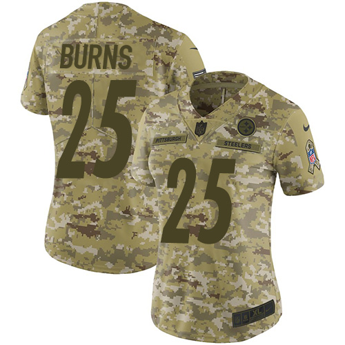 Pittsburgh Steelers #25 Artie Burns Camo Women's Stitched Limited 2018 Salute to Service Jersey Womens