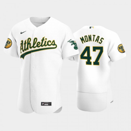 Oakland Oakland Athletics #47 Frankie Montas Men's 2022 Ray Patch Authentic Home White Jersey Men's