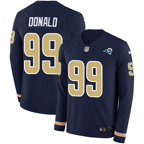 Rams #99 Aaron Donald Navy Blue Team Color Men's Stitched Limited Therma Long Sleeve Jersey