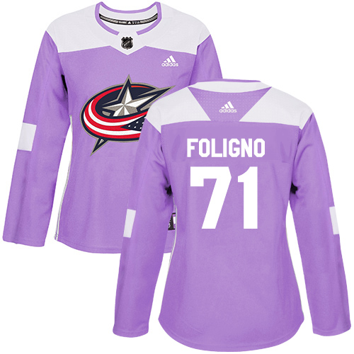 Adidas Columbus Blue Jackets #71 Nick Foligno Purple Authentic Fights Cancer Women's Stitched Jersey Womens