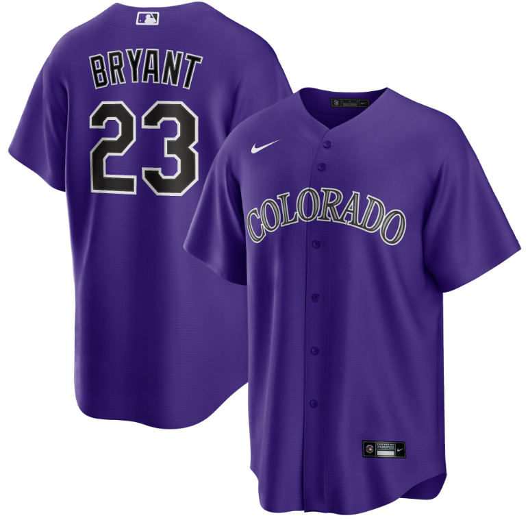 Men's Youth Women's Colorado Rockies #23 Kris Bryant Replica Purple Alternate 2020 Replica Jersey