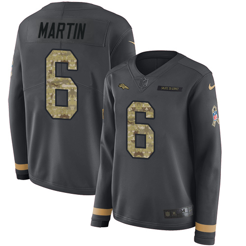 Denver Broncos #6 Sam Martin Anthracite Salute to Service Women's Stitched Limited Therma Long Sleeve Jersey Womens