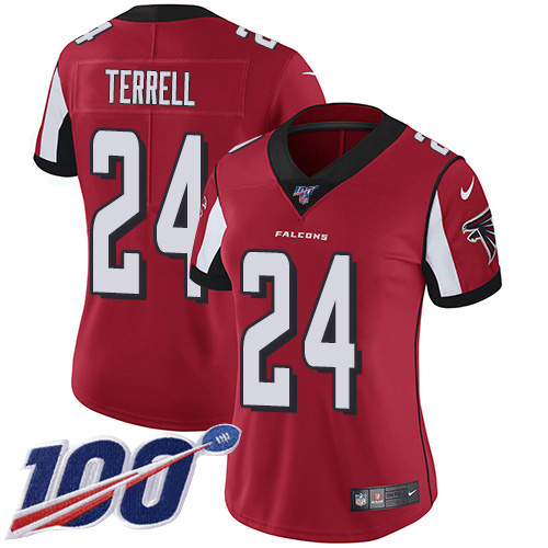 Atlanta Falcons #24 A.J. Terrell Red Team Color Women's Stitched 100th Season Vapor Untouchable Limited Jersey Womens