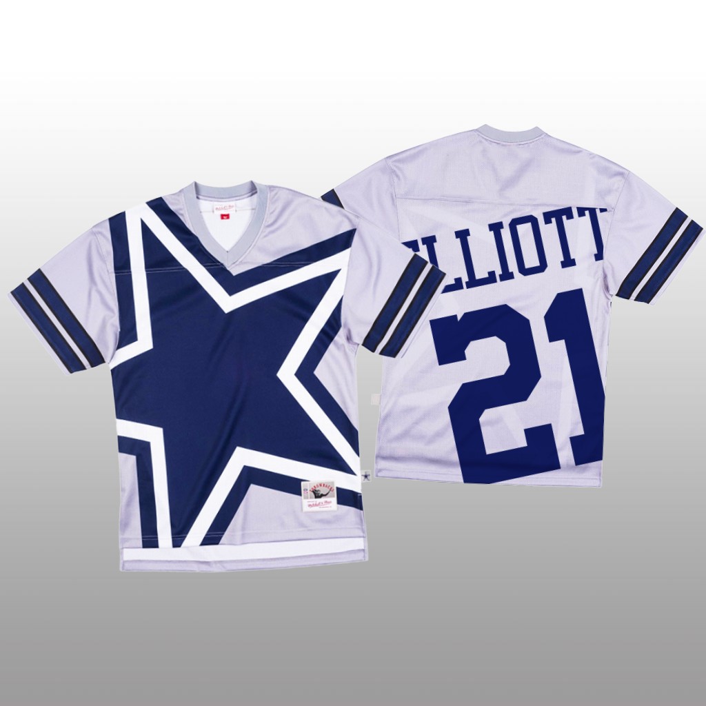 Dallas Cowboys #21 Ezekiel Elliott White Men's Mitchell & Nell Big Face Fashion Limited Jersey