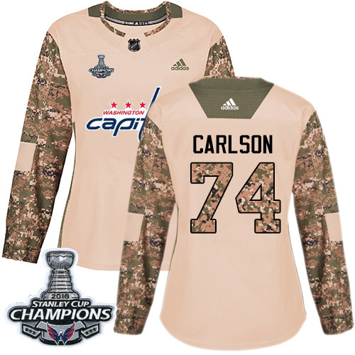 Adidas Washington Capitals #74 John Carlson Camo Authentic 2017 Veterans Day Stanley Cup Final Champions Women's Stitched Jersey Womens