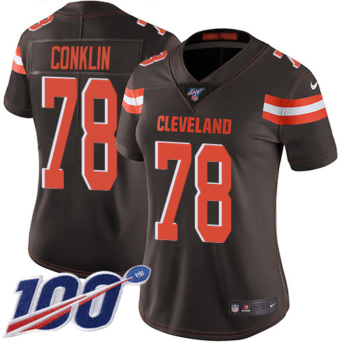 Cleveland Browns #78 Jack Conklin Brown Team Color Women's Stitched 100th Season Vapor Untouchable Limited Jersey Womens