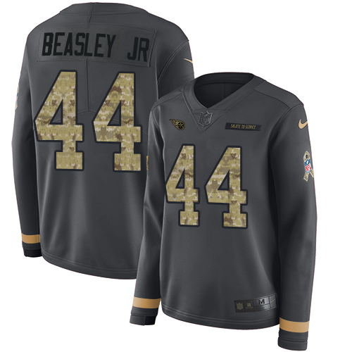 Tennessee Titans #44 Vic Beasley Jr Anthracite Salute to Service Women's Stitched Limited Therma Long Sleeve Jersey Womens