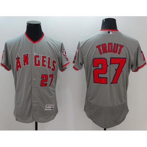 Los Angeles Angels of Anaheim #27 Mike Trout Grey Flexbase Authentic Collection Stitched Jersey Men's