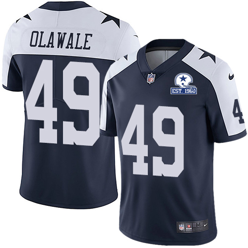 Dallas Cowboys #49 Jamize Olawale Navy Blue Thanksgiving Men's Stitched With Established In 1960 Patch Vapor Untouchable Limited Throwback Jersey