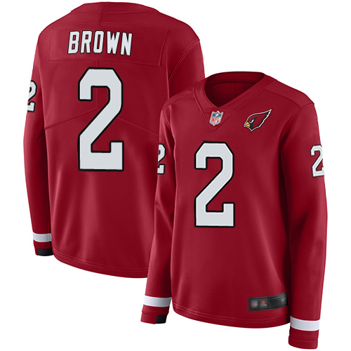 Cardinals #2 Marquise Brown Red Team Color Women's Stitched Limited Therma Long Sleeve Jersey