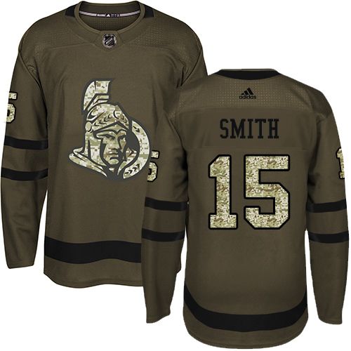 Adidas Ottawa Senators #15 Zack Smith Green Salute to Service Stitched Jersey Men's