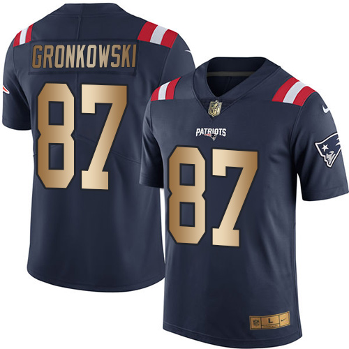 New England Patriots #87 Rob Gronkowski Navy Blue Men's Stitched Limited Gold Rush Jersey Men's