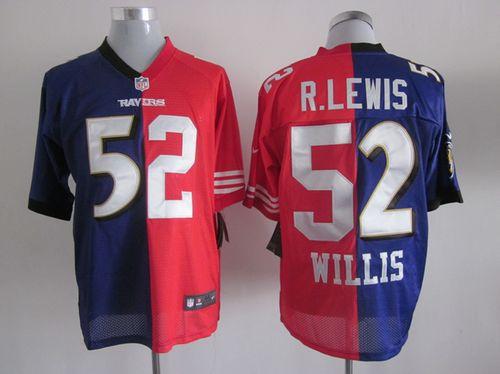 Ravens & 49ers #52 Ray Lewis & Patrick Willis Purple/Red Men's Stitched Mixture Elite Jersey