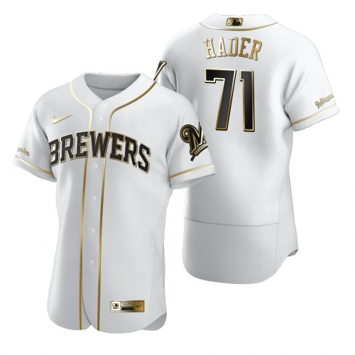 Milwaukee Milwaukee Brewers #71 Josh Hader White Men's Authentic Golden Edition Jersey Men's