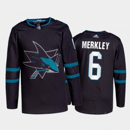 Adidas San Jose Sharks #6 Ryan Merkley Men's 2021-22 Alternate Authentic Jersey - Black Men's