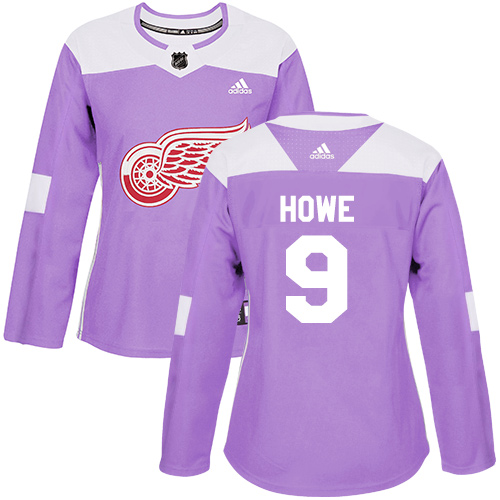 Adidas Detroit Red Wings #9 Gordie Howe Purple Authentic Fights Cancer Women's Stitched Jersey Womens