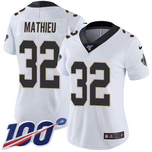Saints #32 Tyrann Mathieu White Women's Stitched 100th Season Vapor Limited Jersey