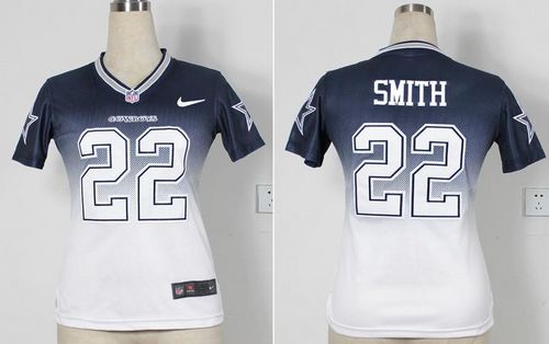 Cowboys #22 Emmitt Smith Navy Blue/White Women's Stitched Elite Fadeaway Fashion Jersey