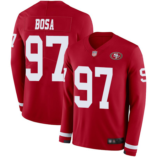 49ers #97 Nick Bosa Red Team Color Youth Stitched Limited Therma Long Sleeve Jersey