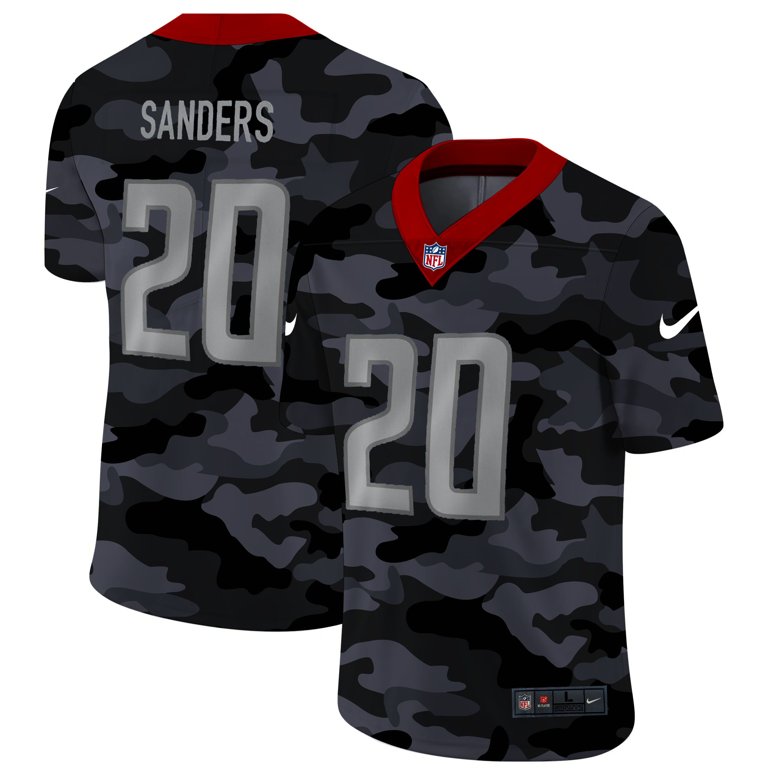 Detroit Lions #20 Barry Sanders Men's 2020 Black CAMO Vapor Untouchable Limited Stitched Jersey