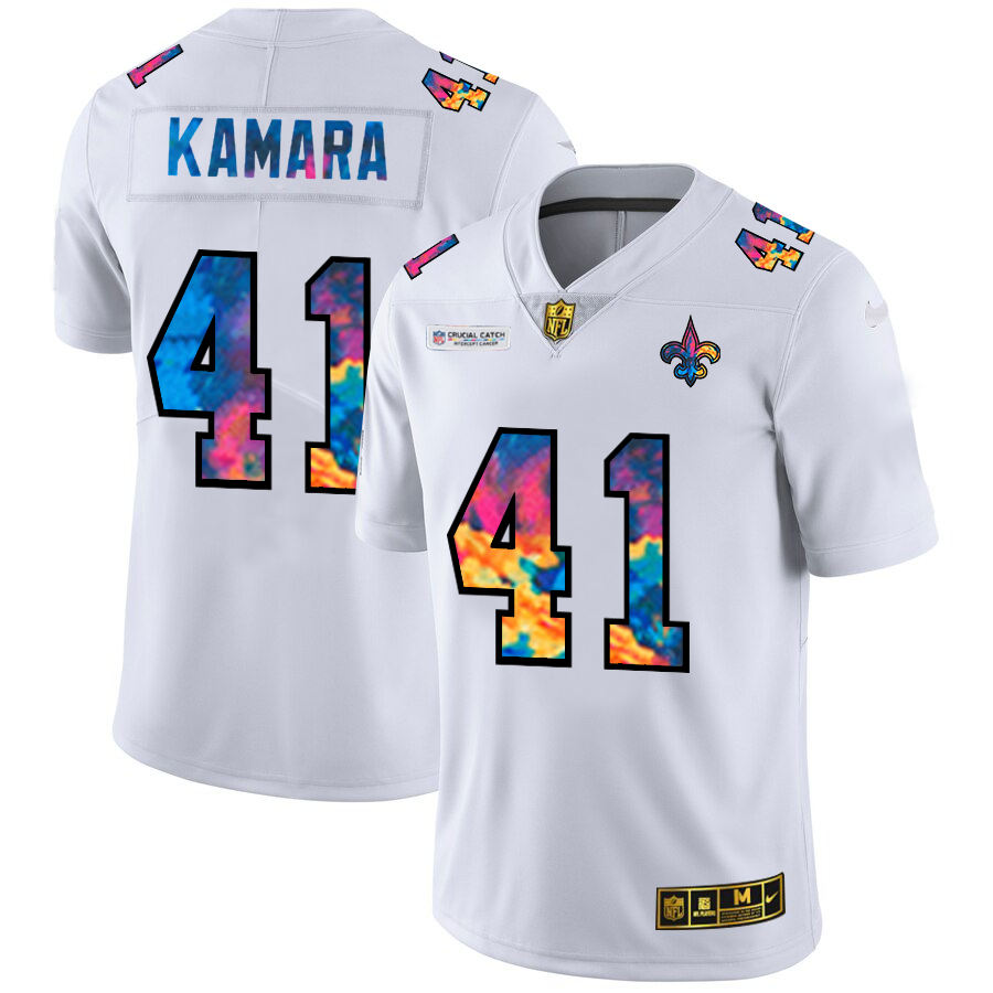 New Orleans Saints #41 Alvin Kamara Men's White Multi-Color 2020 Crucial Catch Limited Jersey
