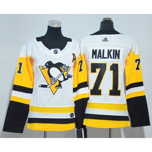 Adidas Pittsburgh Penguins #71 Evgeni Malkin White Road Authentic Women's Stitched Jersey Womens