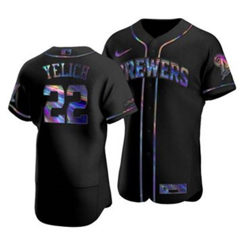 Milwaukee Milwaukee Brewers #22 Christian Yelich Men's Iridescent Holographic Collection Jersey - Black Men's