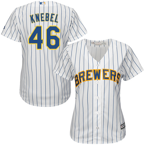 Milwaukee Brewers #46 Corey Knebel White Strip Home Women's Stitched Jersey Womens