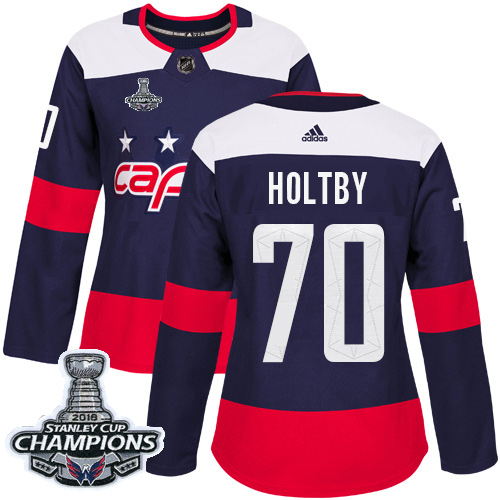 Adidas Washington Capitals #70 Braden Holtby Navy Authentic 2018 Stadium Series Stanley Cup Final Champions Women's Stitched Jersey Womens