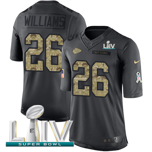 Kansas City Chiefs #26 Damien Williams Black Super Bowl LIV 2020 Men's Stitched Limited 2016 Salute to Service Jersey Men's