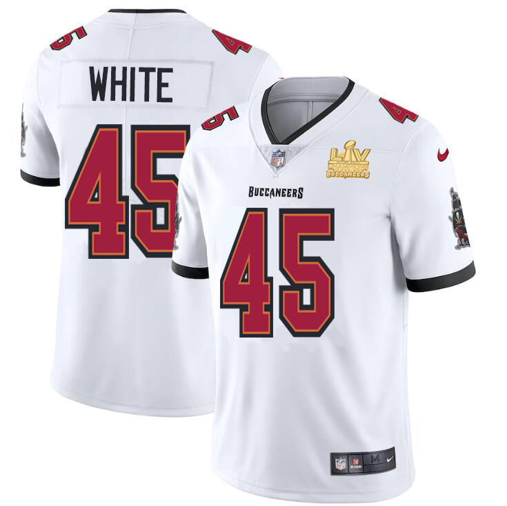 Tampa Bay Buccaneers #45 Devin White Youth Super Bowl LV Champions Patch White Vapor Limited Jersey