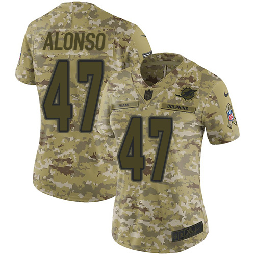 Miami Dolphins #47 Kiko Alonso Camo Women's Stitched Limited 2018 Salute to Service Jersey Womens